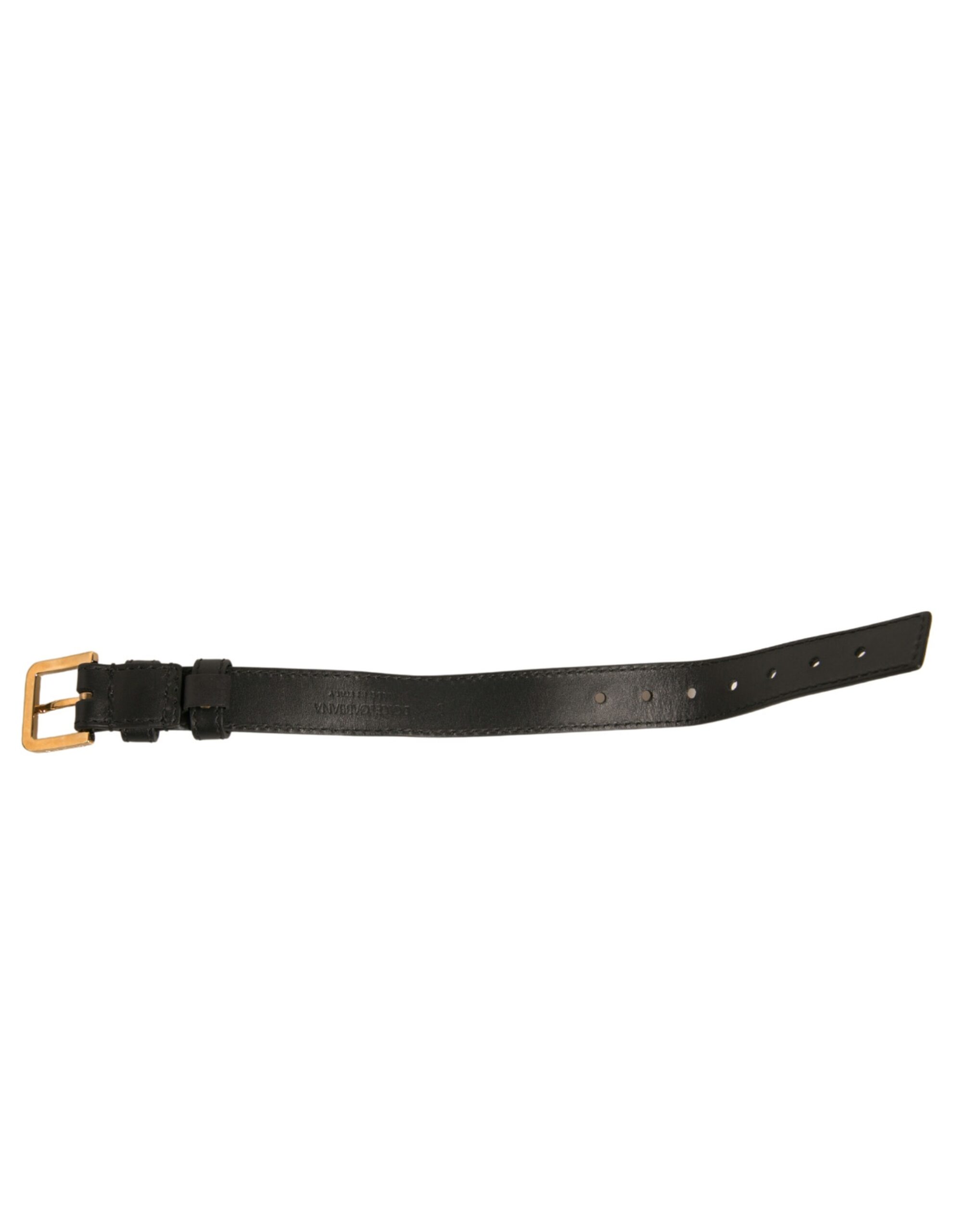 6193301.jpeg Black Textured Leather Gold Tone Metal Buckle Armband - Image 6
