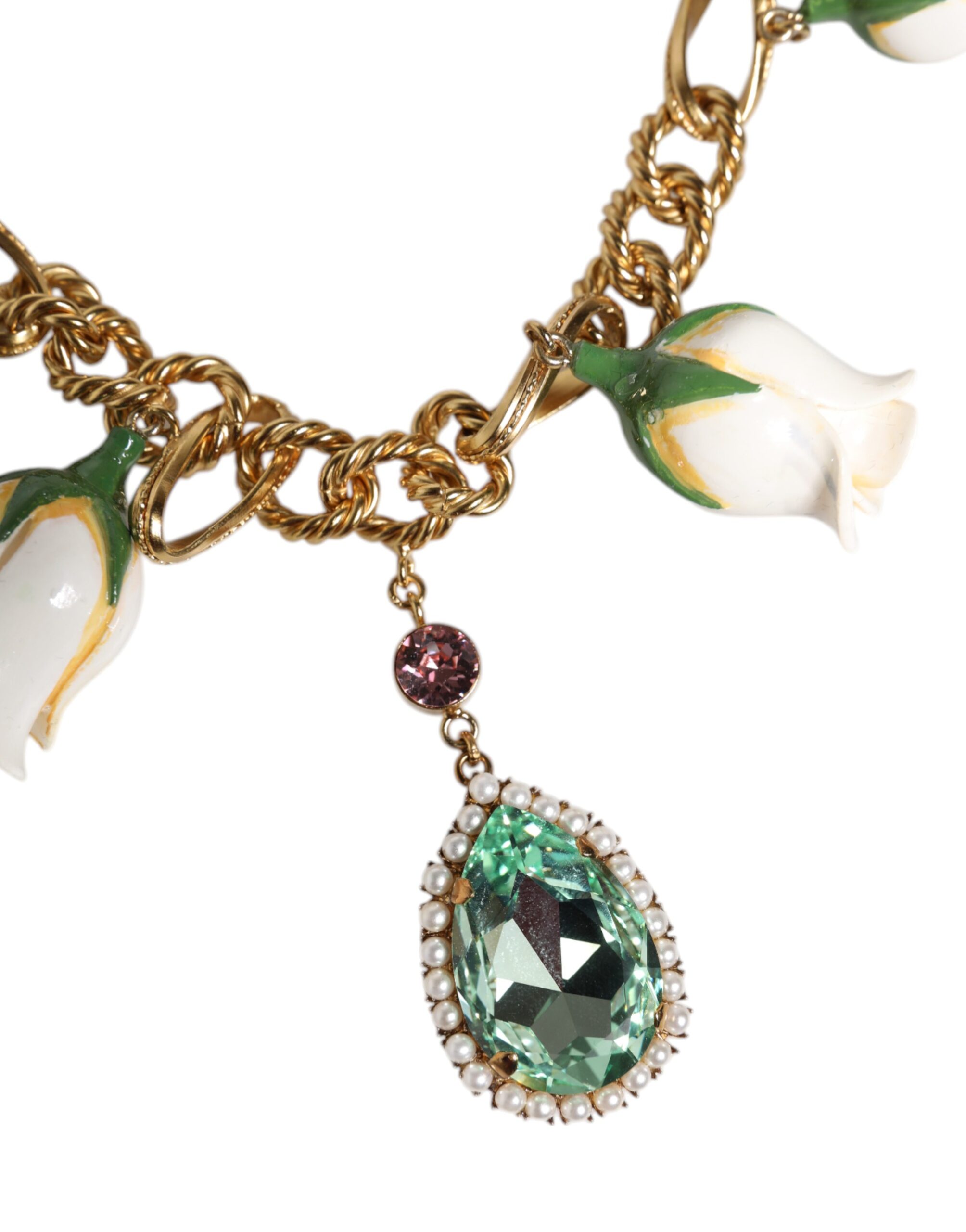 6459780.jpeg Gold Brass Short Chain Flower Crystal Pendant Necklace - Image 3