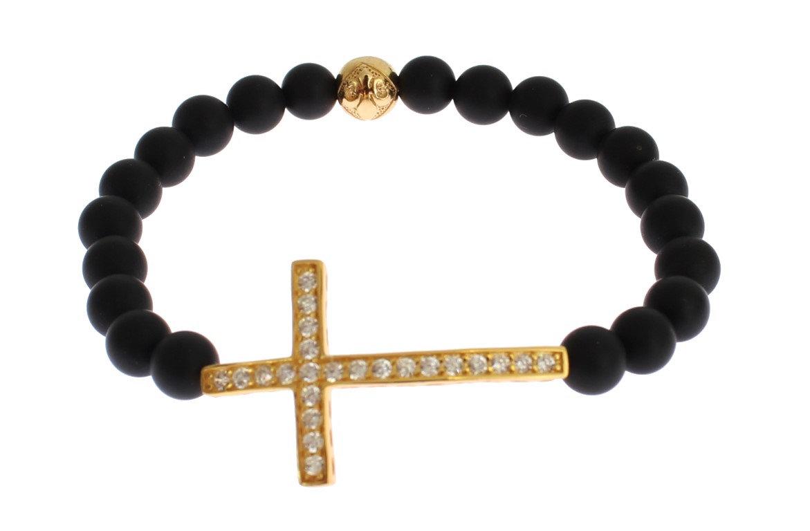 82844.jpg Chic Matte Onyx Bead & CZ Diamond Cross Bracelet - Image 2