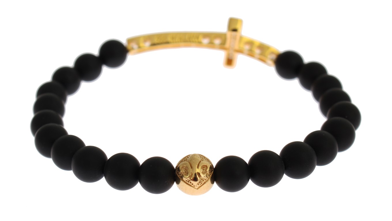 82847.jpg Chic Matte Onyx Bead & CZ Diamond Cross Bracelet - Image 5