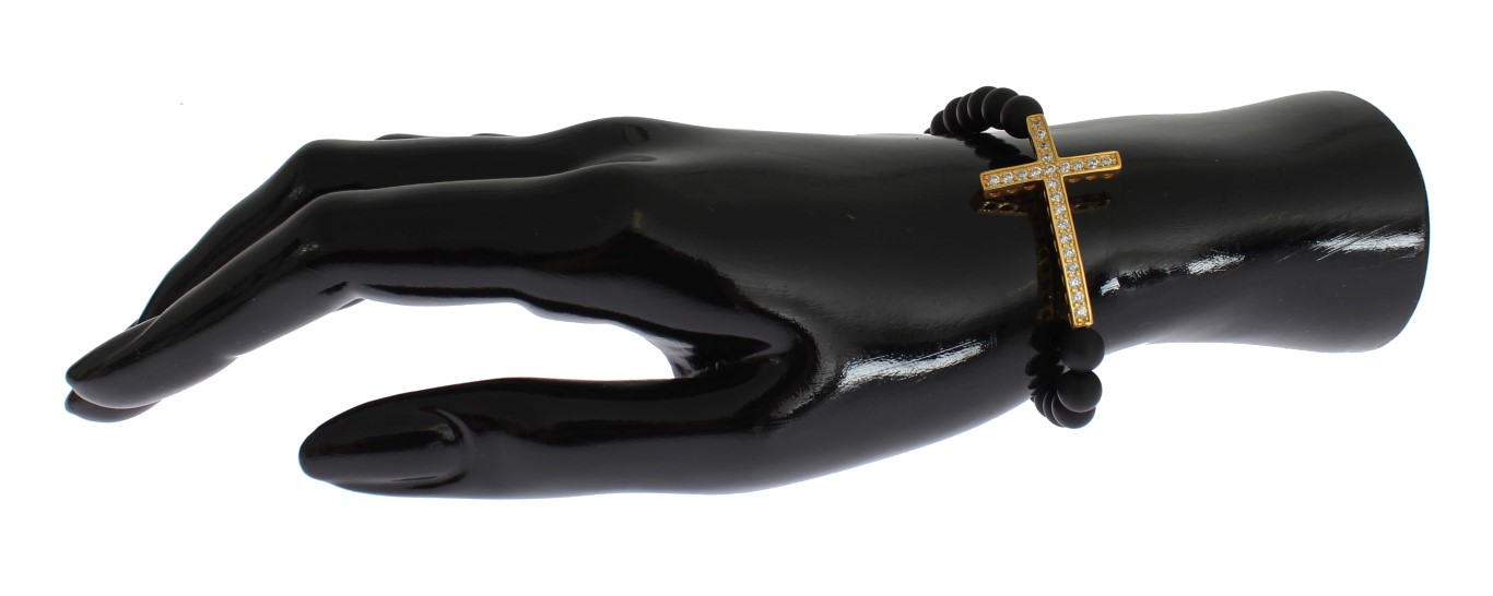 82848.jpg Chic Matte Onyx Bead & CZ Diamond Cross Bracelet - Image 6