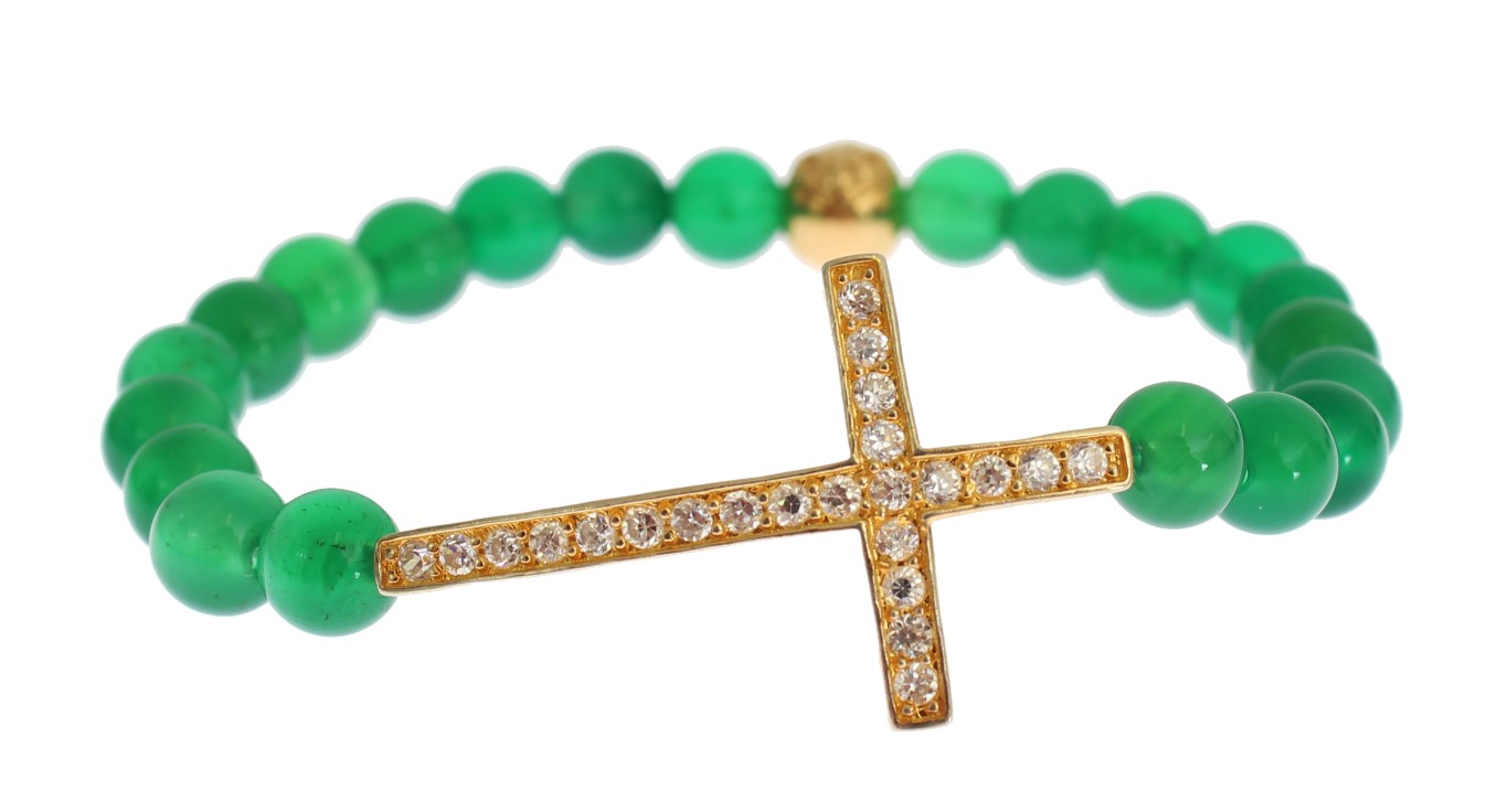 82904.jpg Elegant Green Jade Bead & Gold Plated Bracelet - Image 3
