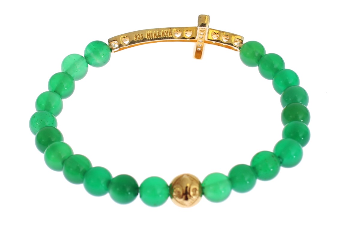 82906.jpg Elegant Green Jade Bead & Gold Plated Bracelet - Image 5