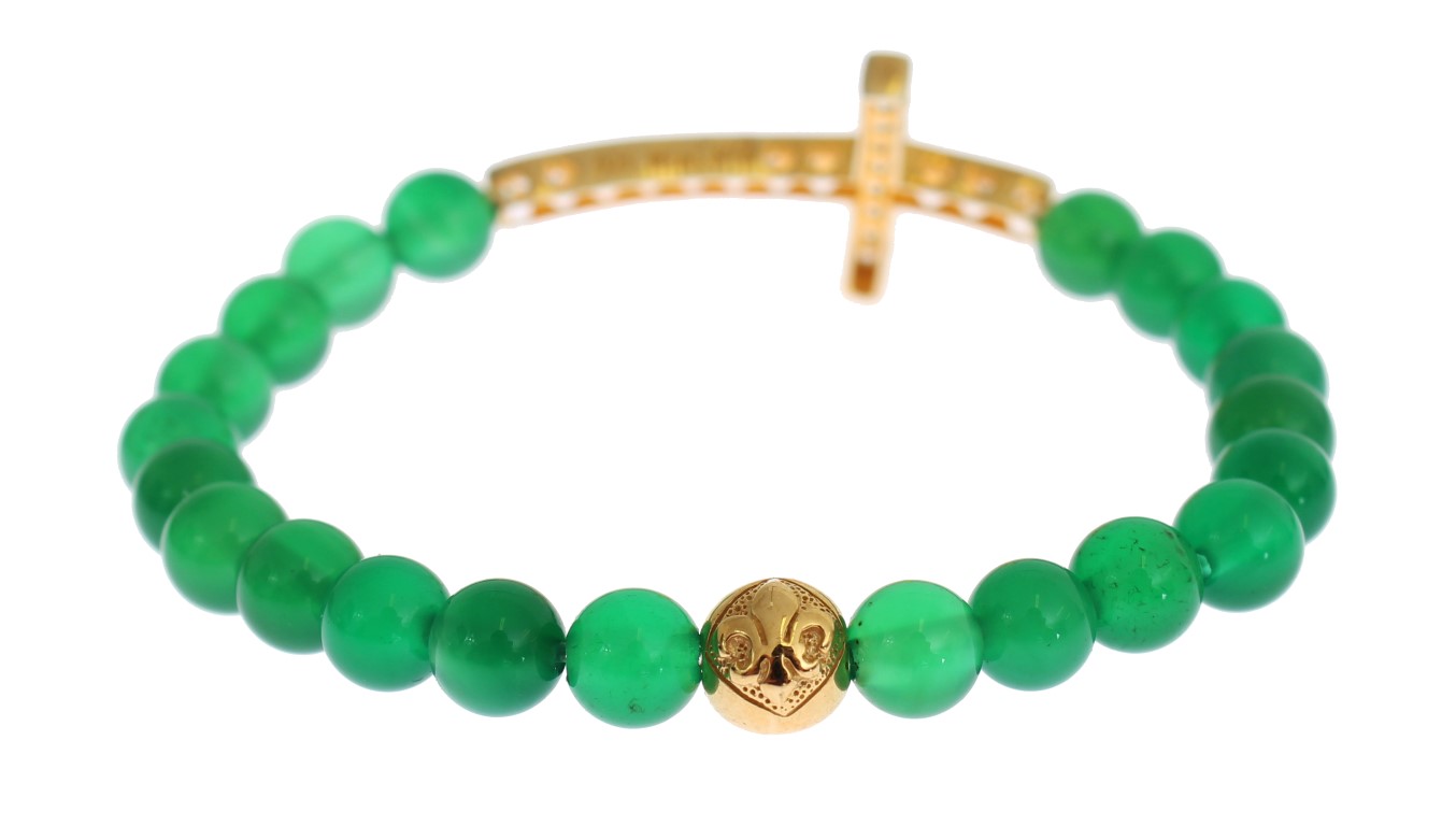 82908.jpg Elegant Green Jade Bead & Gold Plated Bracelet - Image 6