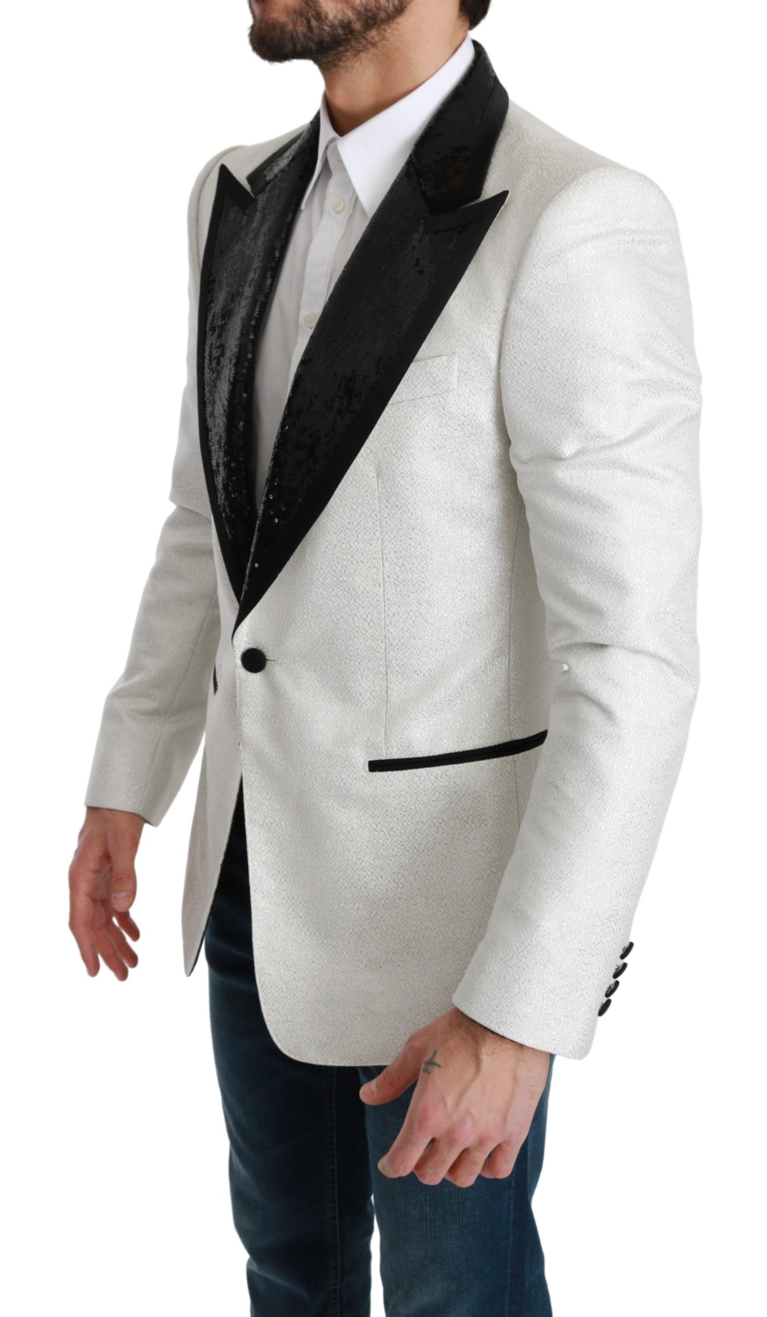 IMG_0914-scaled-e9c2720e-5e3.jpg White Sequined Slim Fit Jacket Blazer - Image 2