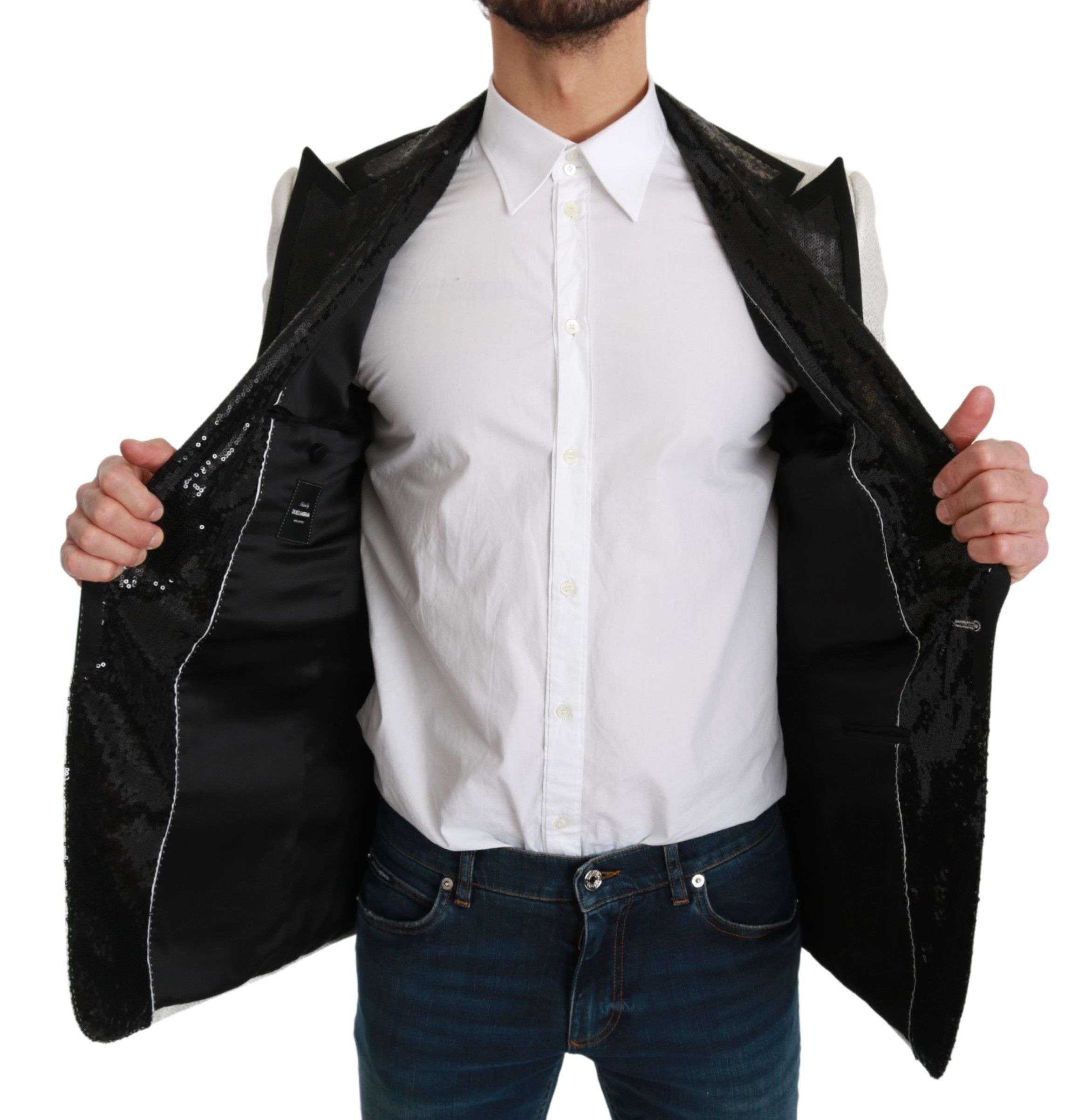 IMG_0918-1-59b121cd-c98.jpg White Sequined Slim Fit Jacket Blazer - Image 6