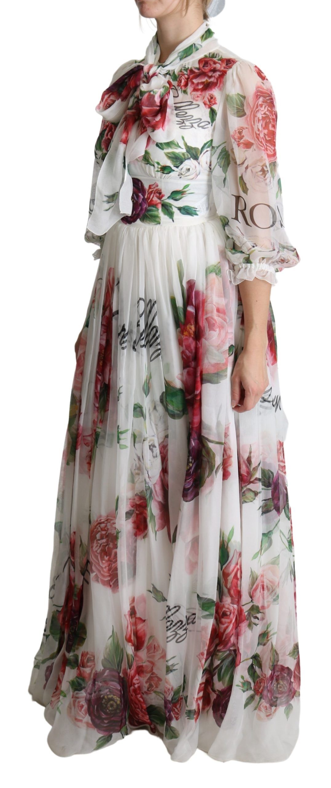 IMG_1098-1-scaled-5d8fe427-4cb.jpg Elegant Floral Scarf Neck Pleated Gown - Image 3