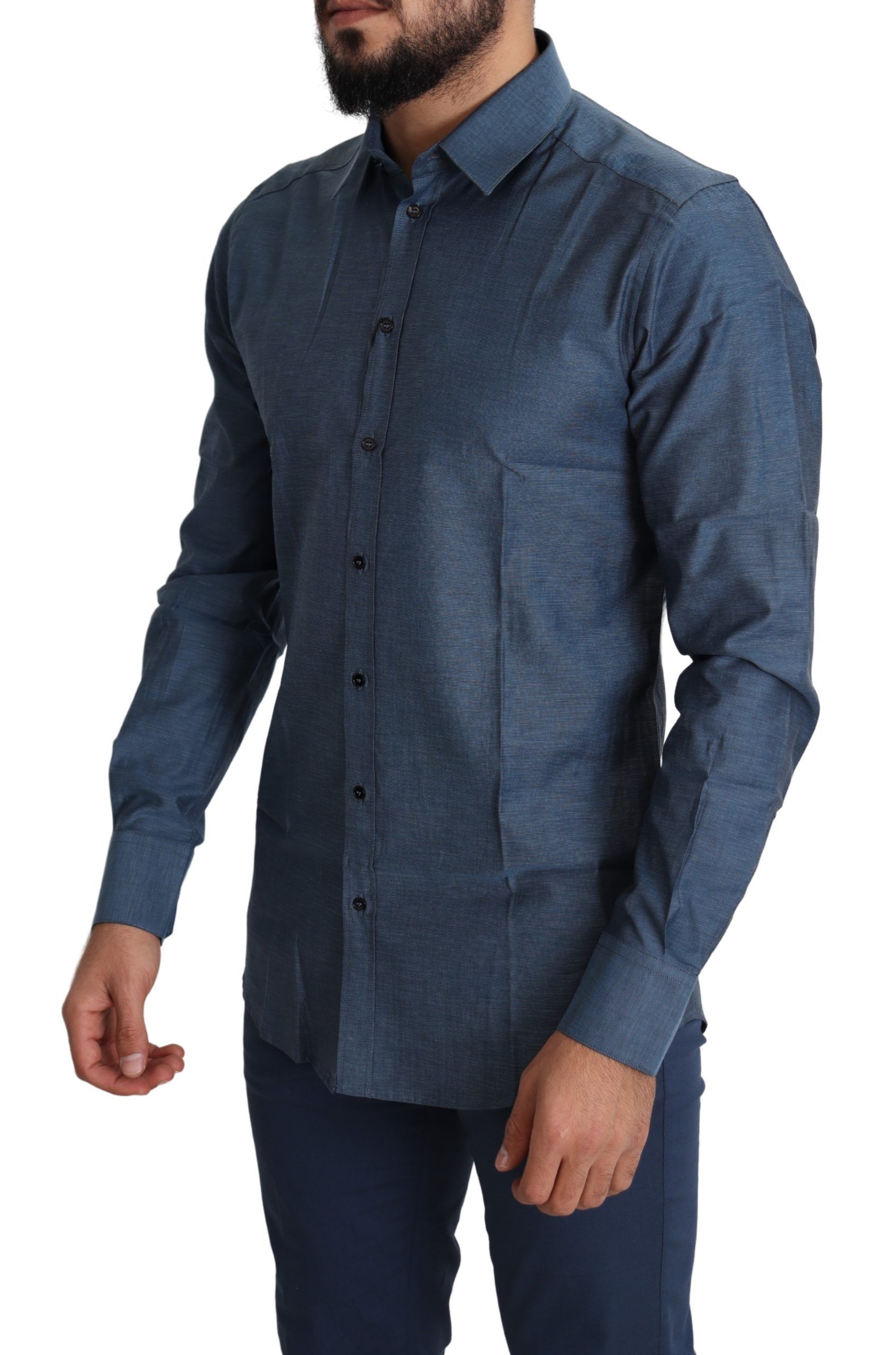 IMG_3988-scaled-27819263-516.jpg Elegant Slim Fit Blue Cotton Dress Shirt - Image 2