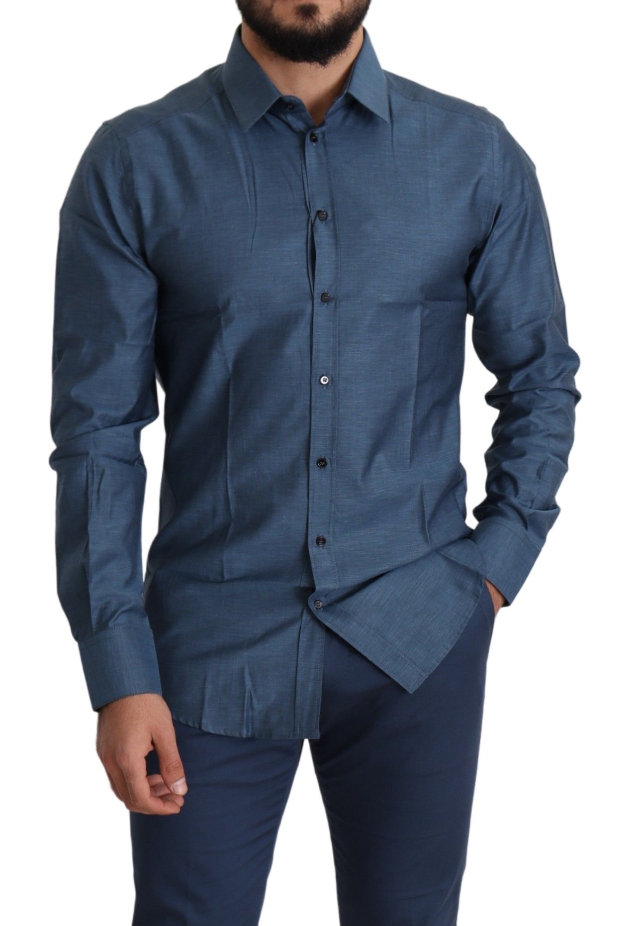 IMG_3991-9a0c4476-de7.jpg Elegant Slim Fit Blue Cotton Dress Shirt - Image 5