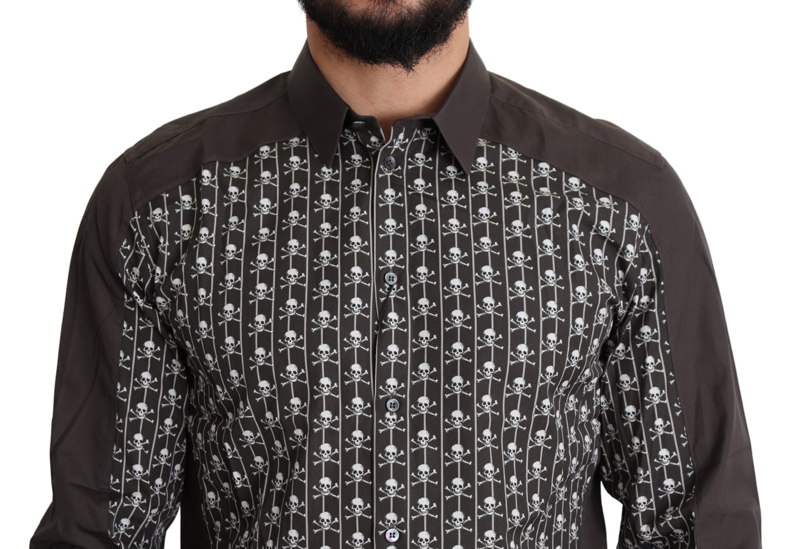 IMG_4183-scaled-7b010791-941.jpg Gold Brown Slim Fit Dress Shirt with Skull Print - Image 4