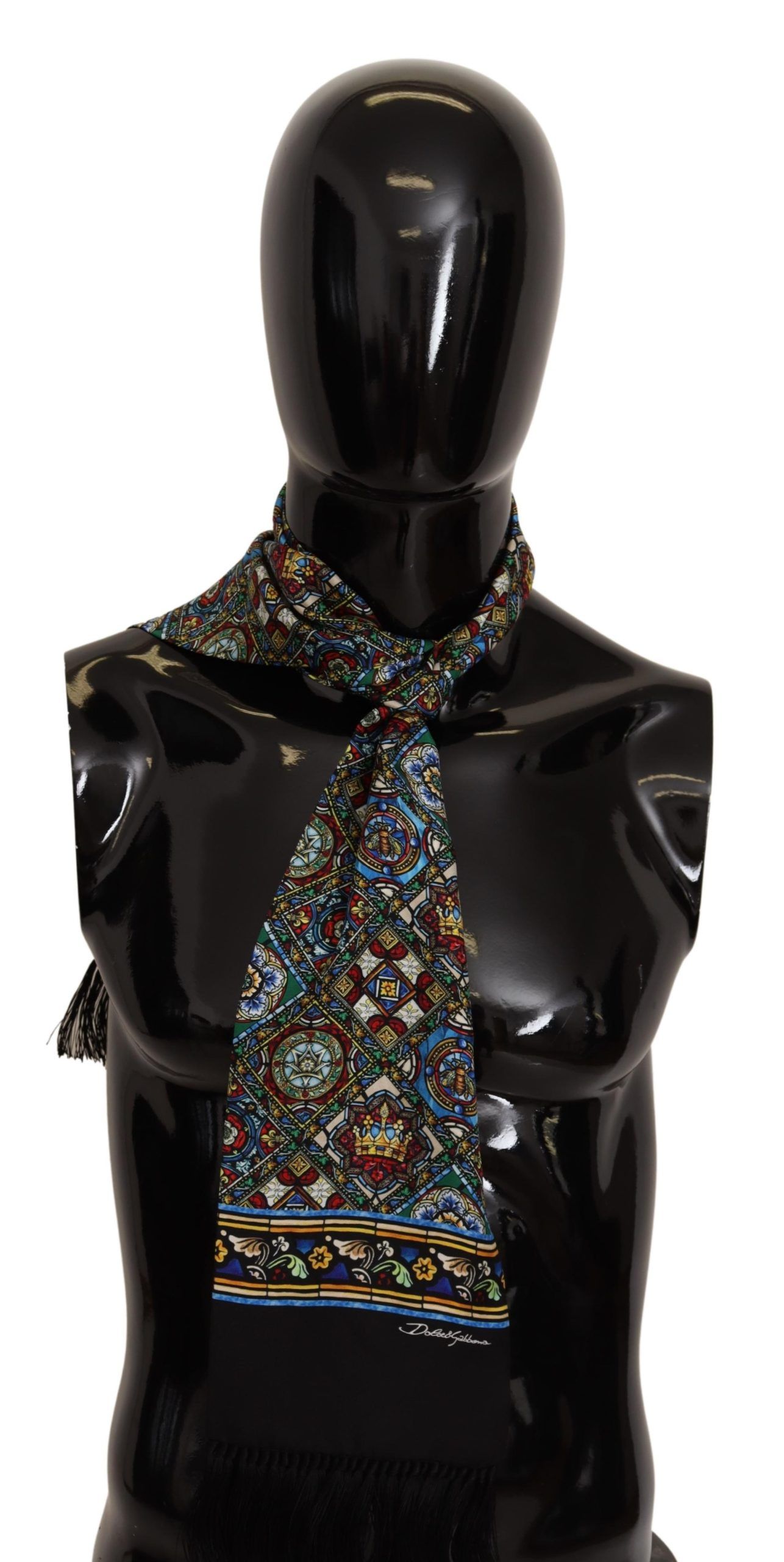 IMG_8634-scaled-ed76e053-125.jpg Elegant Multicolor Silk Scarf with Fringe Details - Image 2