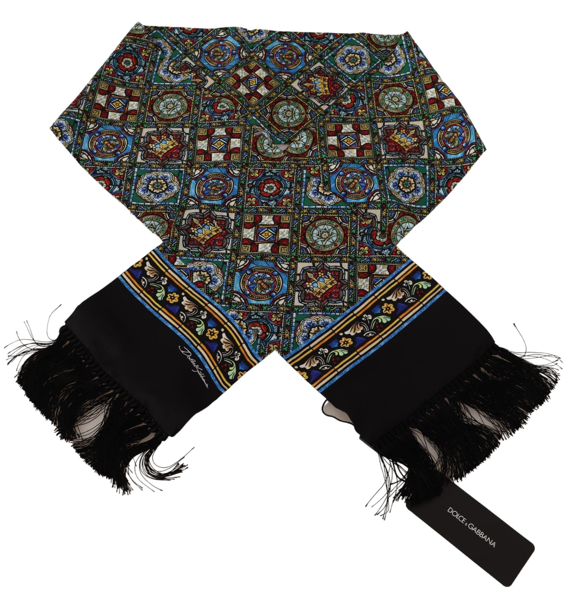 IMG_8638-6e0c1c90-c01.jpg Elegant Multicolor Silk Scarf with Fringe Details - Image 3