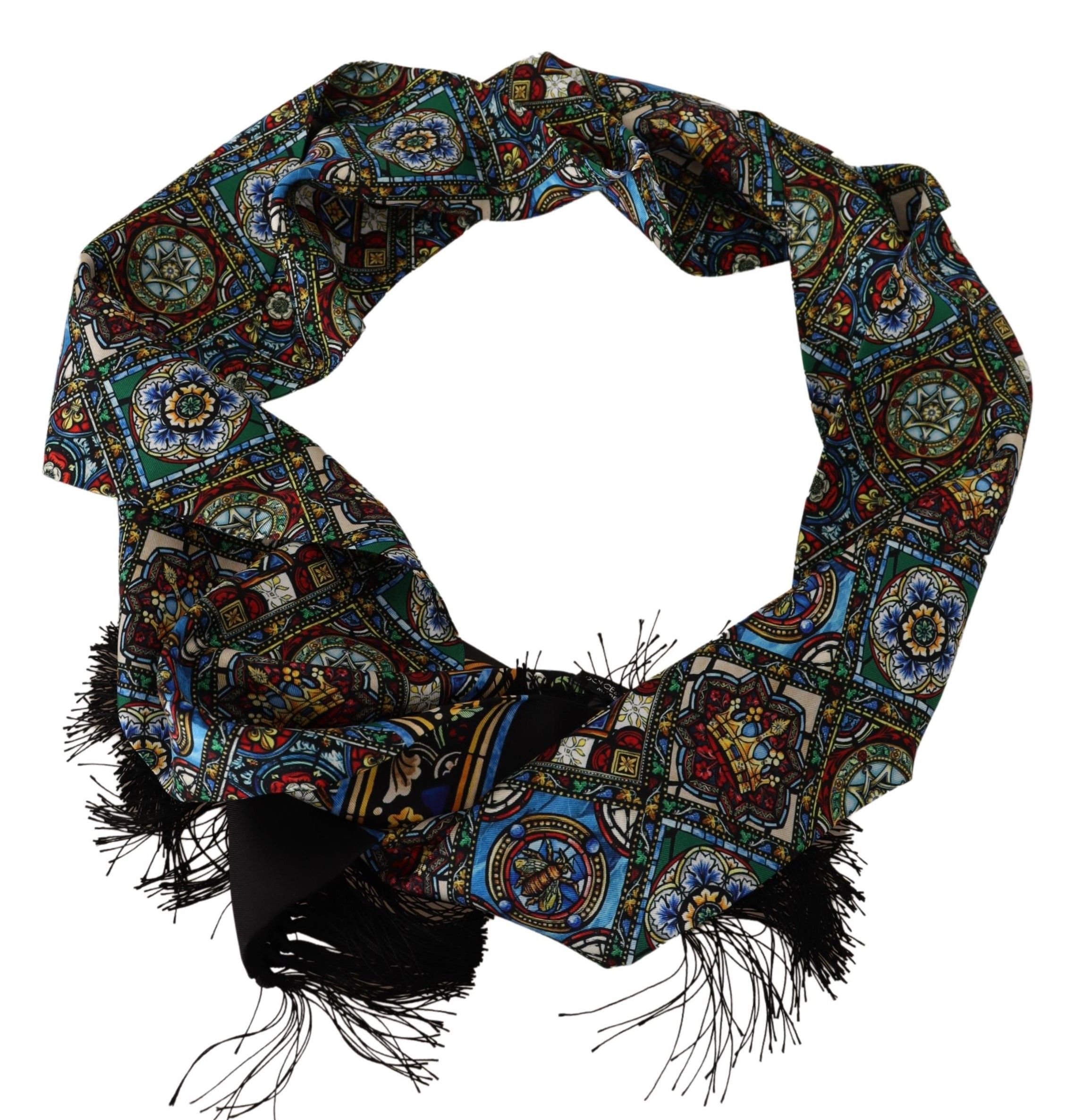 IMG_8639-d342cb6e-583.jpg Elegant Multicolor Silk Scarf with Fringe Details - Image 4
