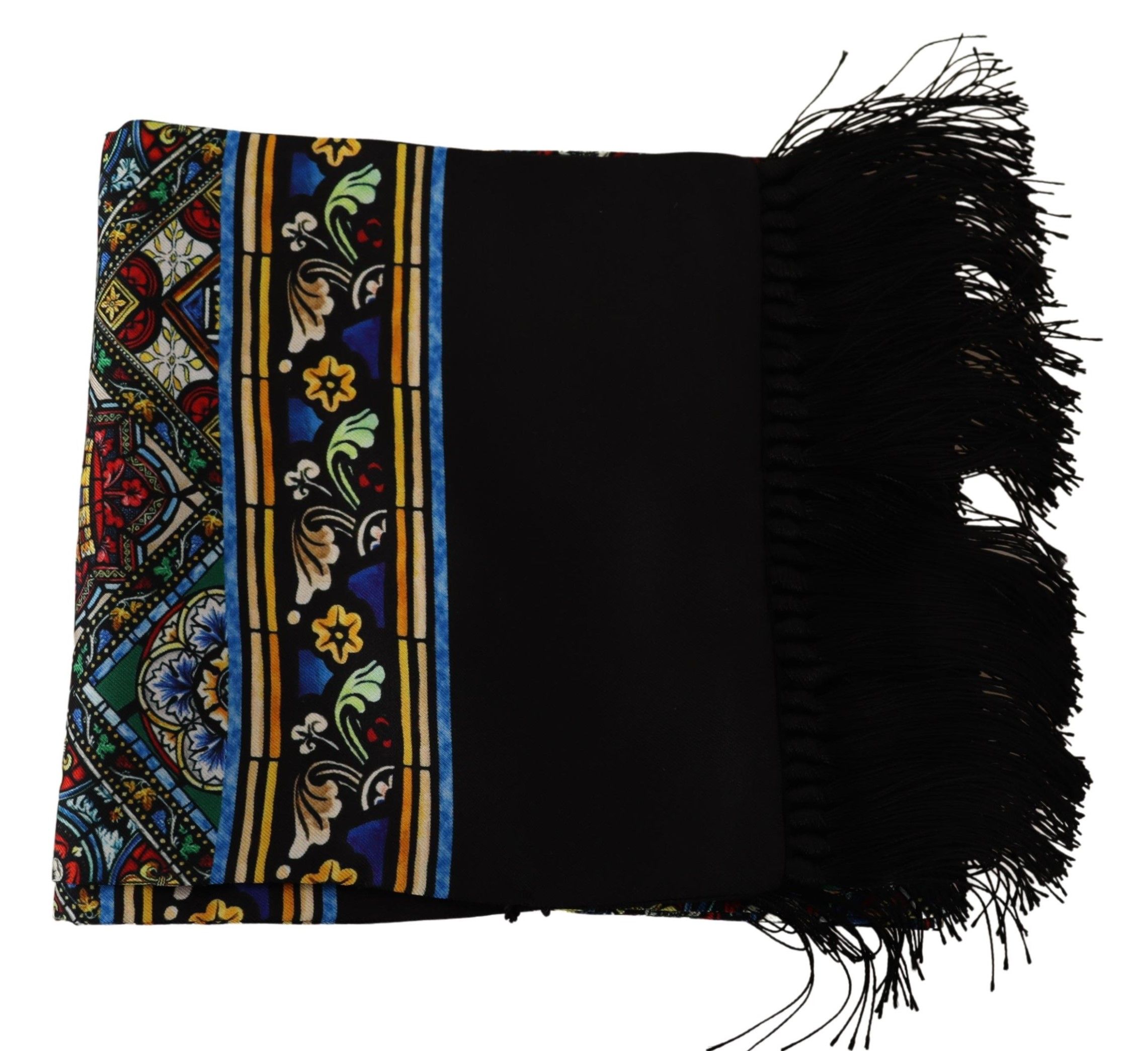 IMG_8640-4627c74c-efe.jpg Elegant Multicolor Silk Scarf with Fringe Details - Image 5