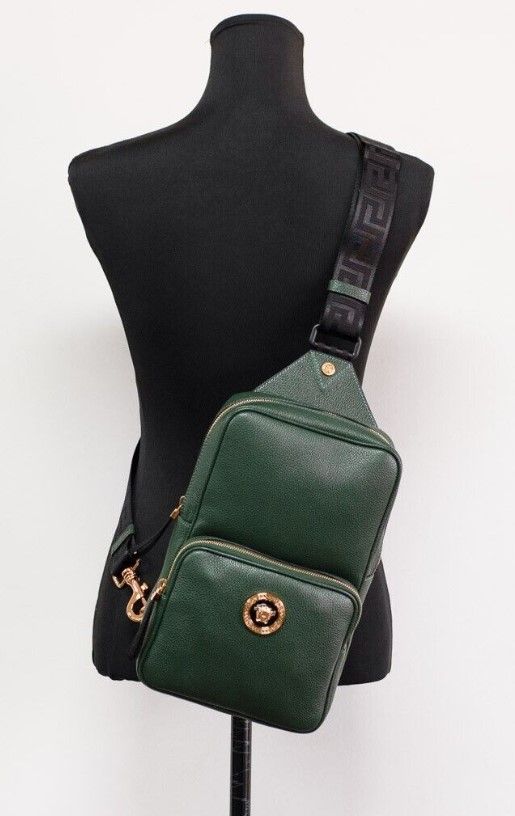 Screenshot_33-1-7574d729-333.jpg Medusa Small Dark Green Calf Leather Sling Pack Backpack Bookbag Bag - Image 2